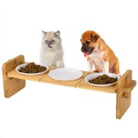 Organic Solid Wood Raised Stand Pet Feeder for Cats and Dogs