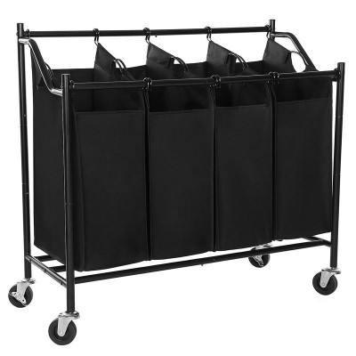 Black Wheels Heavy Duty 4 Bags Rolling Laundry Storage Cart